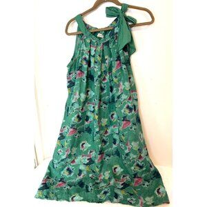 Bella Umbra 100% Linen Tie Neck Size Large Floral Watercolor Green Dress Italy